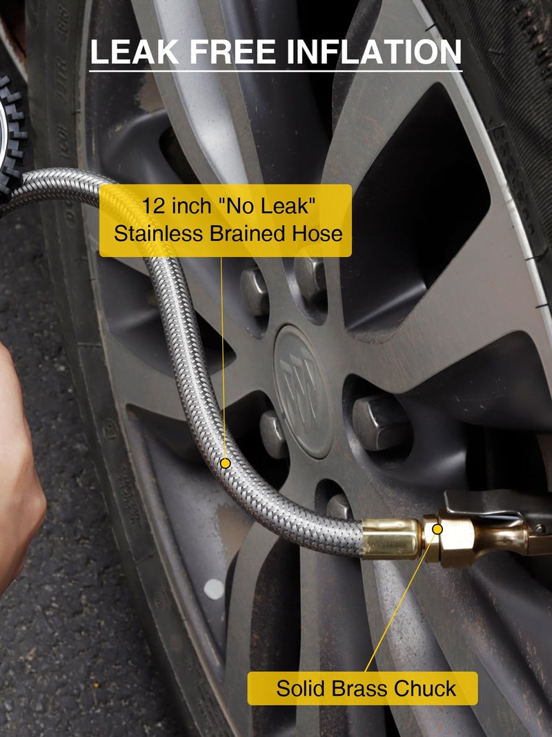 AZUNO Tire Pressure Gauge  255PSI Digital Tire Inflator Gauge Air Chuck Air Compressor Attachments  with Steel Braided Hose  Quick Connect Coupler&Carrying Case  for Truck/Car/SUV/RV/Bike - Image 5
